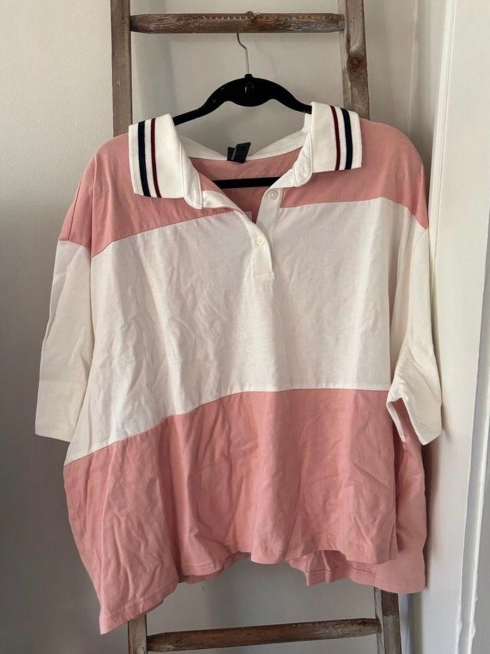 Wild Fable Pink & White Colorblock Polo Top